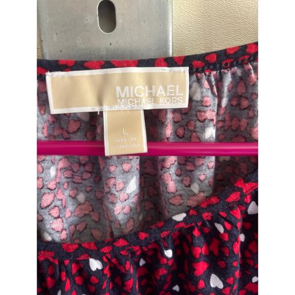 Michael Kors Top Medium Blue Red Hearts Bell Sleeve Blouse Women's size: large - Picture 6 of 7